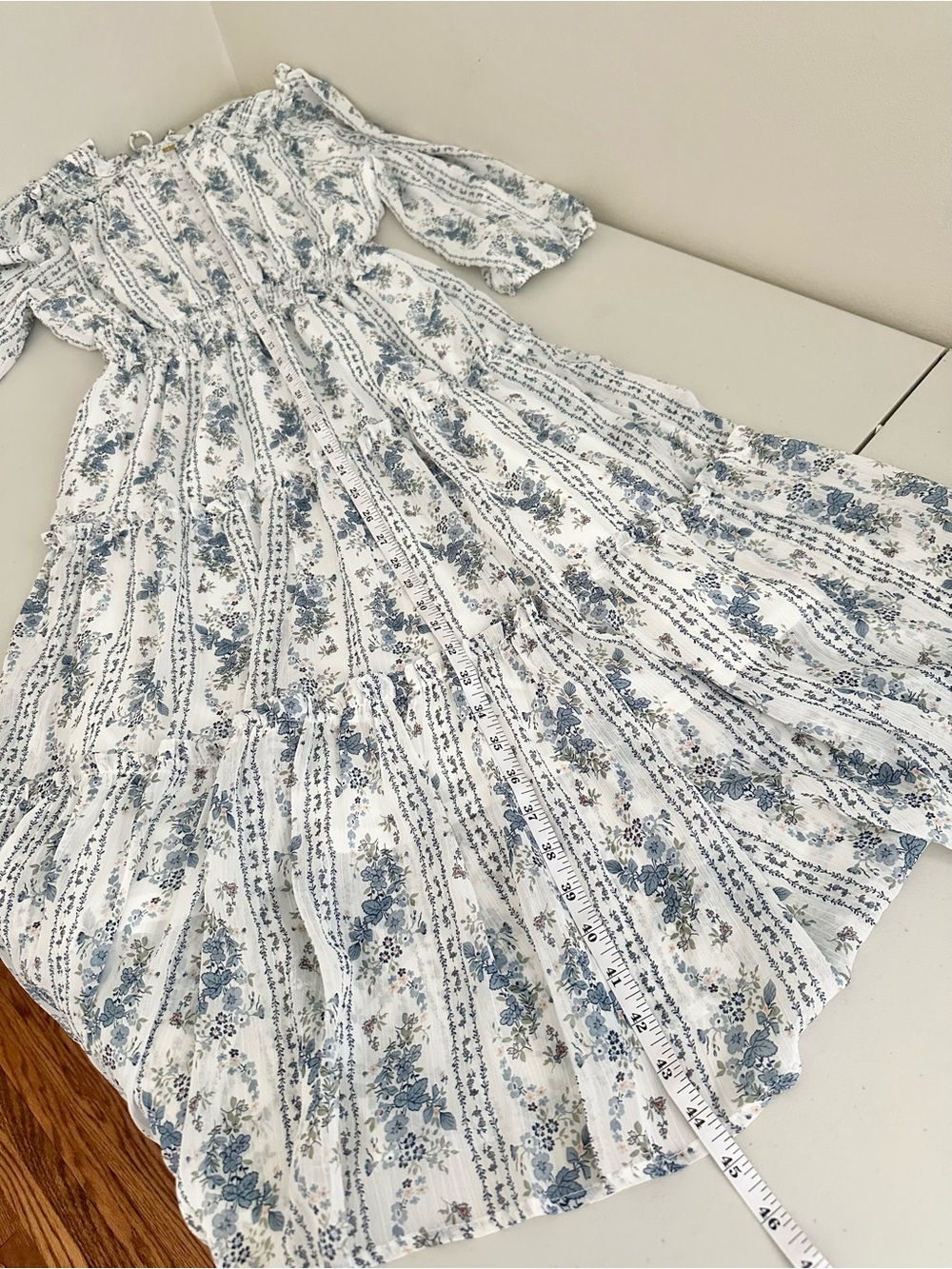 Blu Pepper Blue Floral Prairie Midi Dress Cottagecore Boho Size M Milkmaid Flowy - Picture 8 of 8